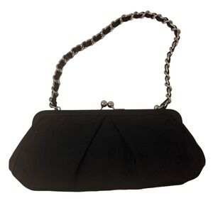 Fossil Clutch Bag Black Monogram Kiss‎ Lock Chain Strap